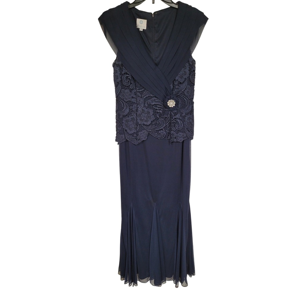 Patra Women's Navy Blue Lace‎ Bodice Maxi Dress Formal Evening Gown 8P
